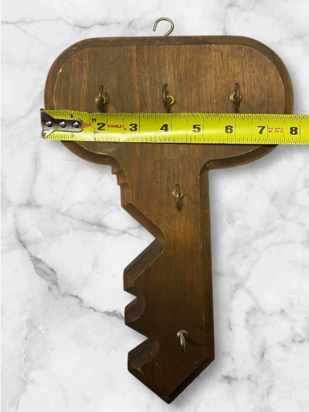 Key-Shaped Wooden Wall Hook Rack - Brown - Picture 7 of 7